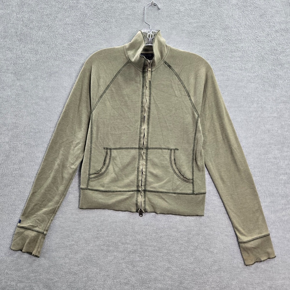 Abercrombie & Fitch Women Jacket Large Green Cropped Full Zip Mock Neck Spandex